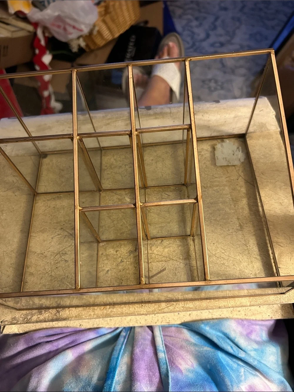 Vintage  leaded glass and brass Vanity makeup or jewelry organizer